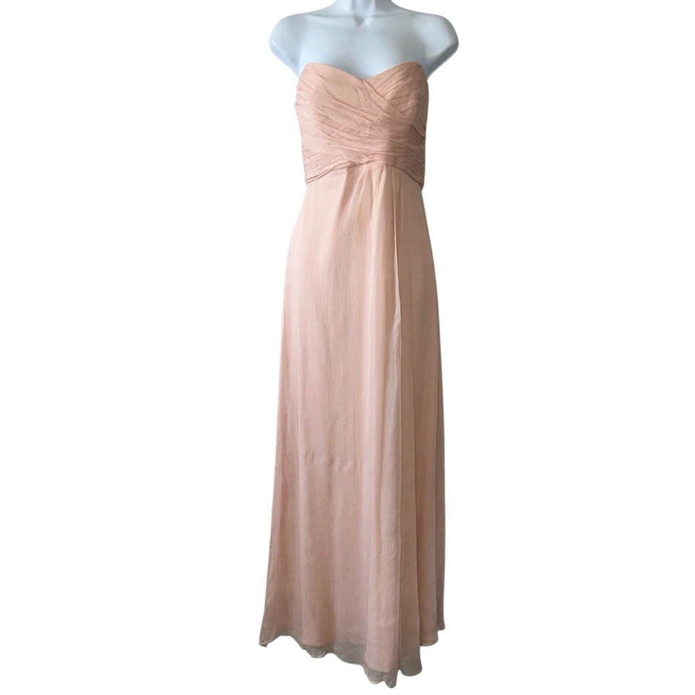 Amsale Women’s Blush Pink Crinkle Chiffon Strapless G629C Dress- Size 10